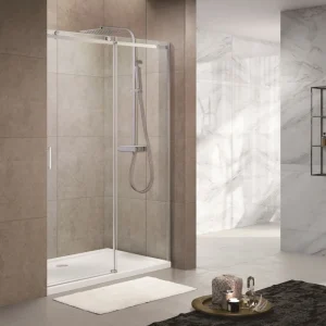 T-Linea Porte coulissante de douche verre trempé avec accessoires de montage 120x200cm, Chrome (SIKOTLDNEW120P) Offre Du Jour