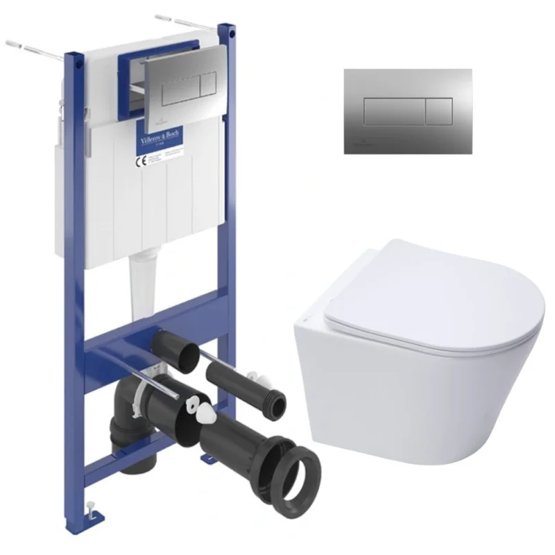 ViConnect Pro S Pack WC Bâti Villeroy & Boch + WC Swiss Aqua Technologies sans bride et fixations invisibles + Plaque chrome Meilleur Prix