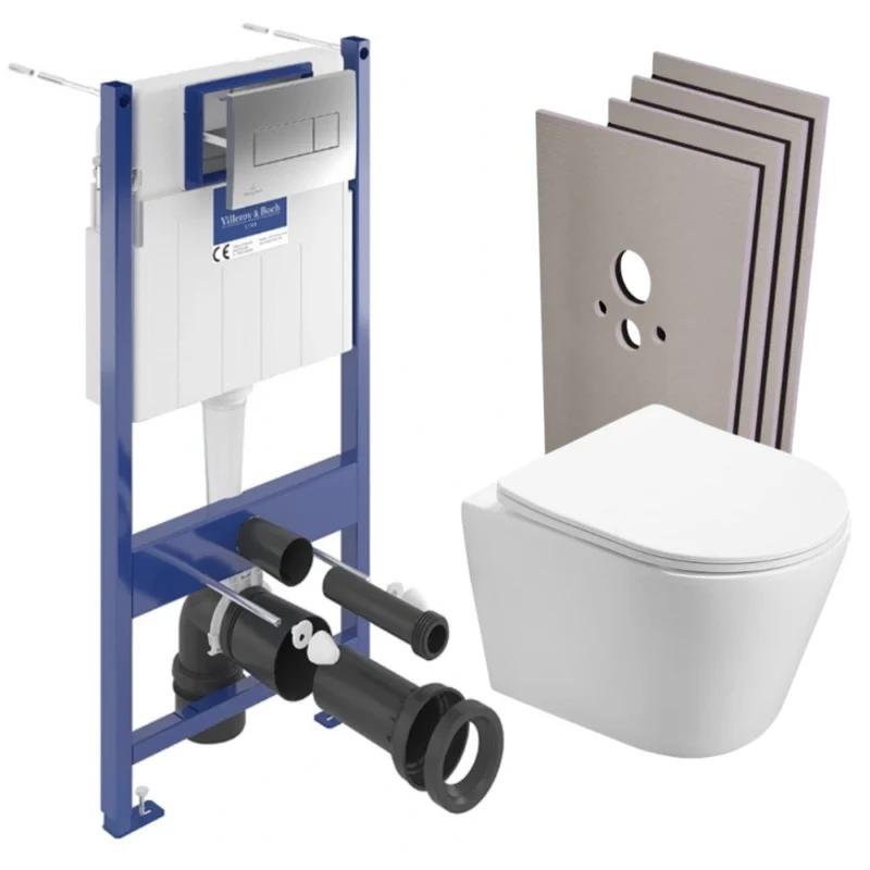 Haute Qualité ViConnect Pro S Pack WC Bâti Villeroy & Boch + WC Swiss Aqua Technologies sans bride, fixations invisibles + Plaque + habillage