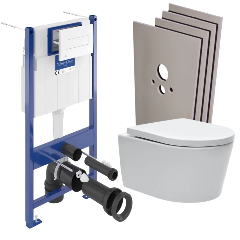 Soldes Pack WC bâti-support Villeroy & Boch + WC SAT sans bride + Abattant softclose + Plaque blanche + Set d‘habillage
