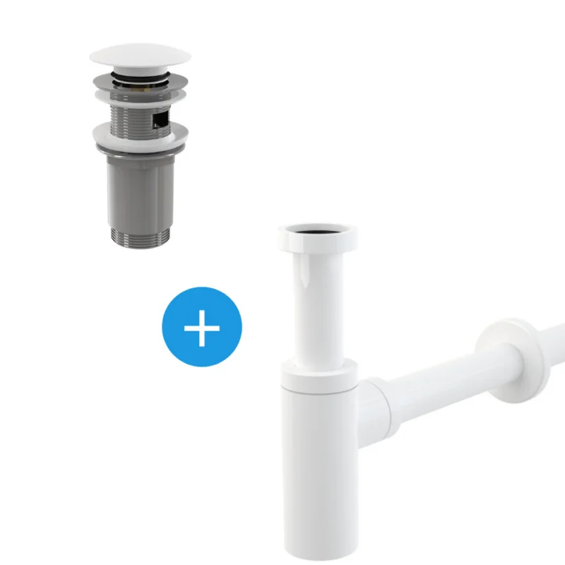 Certifié Set Bonde Clic-clac raccord 5/4", pour lavabo avec trop-plein + Siphon, Blanc (AlcaSetWhite)