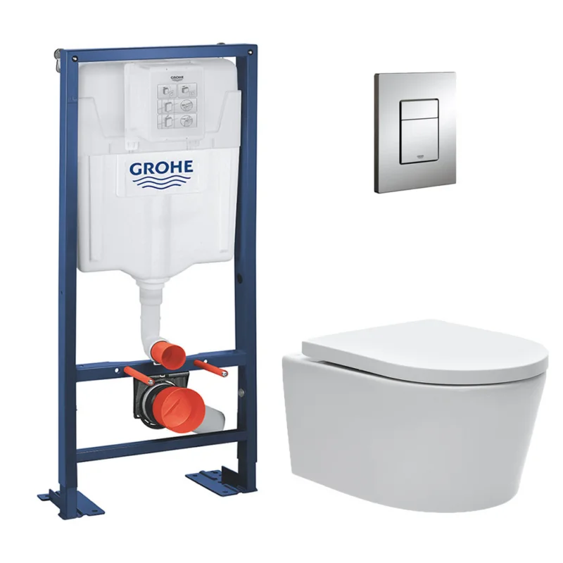 Top Vente Pack WC bâti-autoportant Rapid SL + WC SAT rimless fixations invisibles + Abattant softclose + Plaque chrome Autoportant-SAT-1