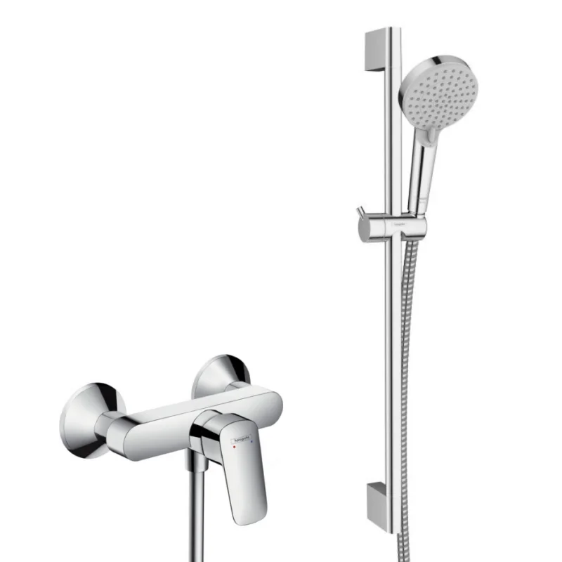 Acheter En Ligne Ensemble de douche Logis Mitigeur mural + Douchette 2 jets avec Barre 65cm + Flexible, Chrome (71600000-Vernis)
