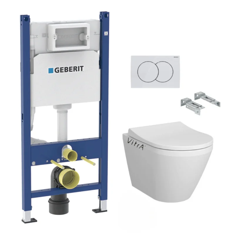 Acheter En Ligne Pack Bati-support Geberit Duofix 112cm + WC sans bride Vitra Integra + Abattant softclose + Plaque blanche