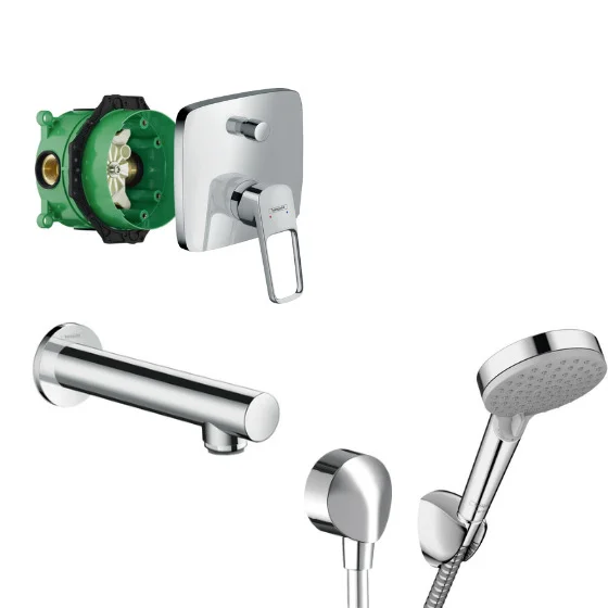 Logis Loop Set de douche encastré avec mitigeur monocommande, douchette 2 jets, flexible 160cm et bec déverseur mural, Chrome Jusqu'à Épuisement Des Stocks