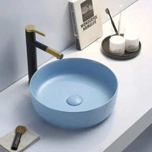Acheter Direct Set vasque à poser 39x39x12cm sans trop-plein + bonde à écoulement libre Infinitio bleu mat SetSATINF-bleu
