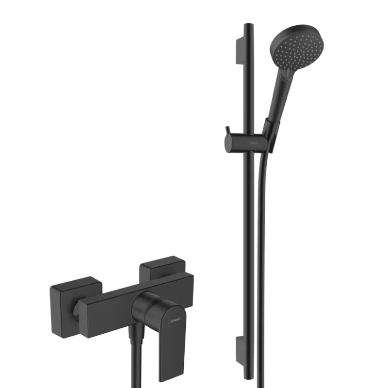 Vernis Shape Set de douche avec Mitigeur de douche + Douchette à main 2 jets + Barre 65cm, Noir mat (71650670-Vernis) Soldes