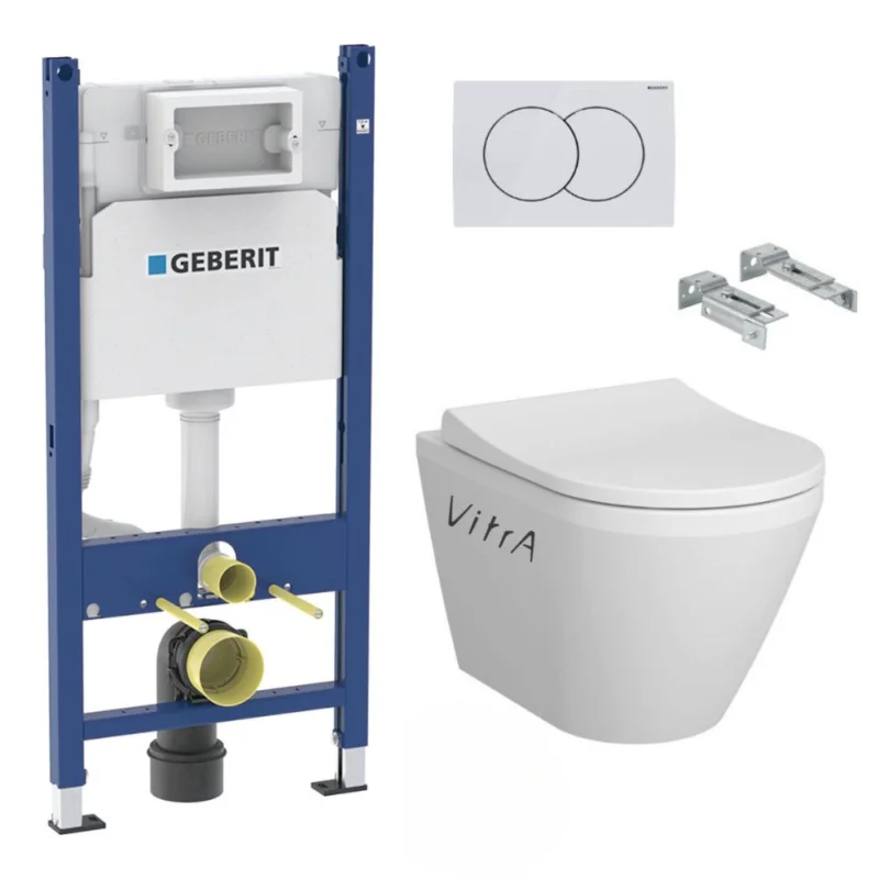 Achat Immédiat Pack Bati-support Geberit Duofix 112cm + WC sans bride Vitra Integra + Abattant softclose + Plaque blanche