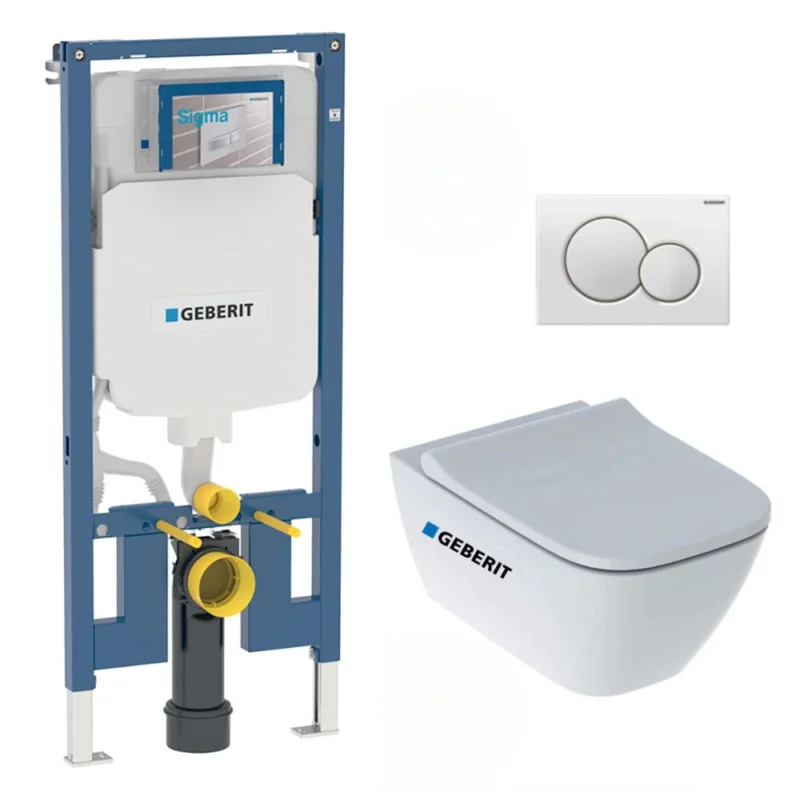 Achetez Aujourd'hui Pack WC Bati-support Geberit Duofix extra-plat + WC sans bride Geberit Smyle + Abattant softclose + Plaque blanche (SLIM-Smyle-B