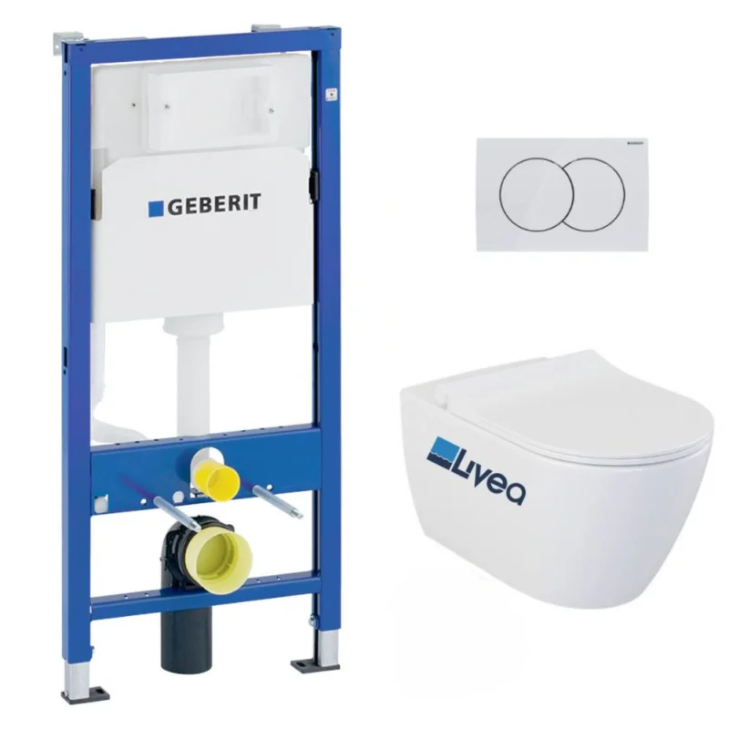 Quantité Limitée Pack WC Bati-support Geberit UP100 + WC sans bride Livea Bello + Abattant softclose + Plaque Blanc alpin ( Livea BelloGeb1)