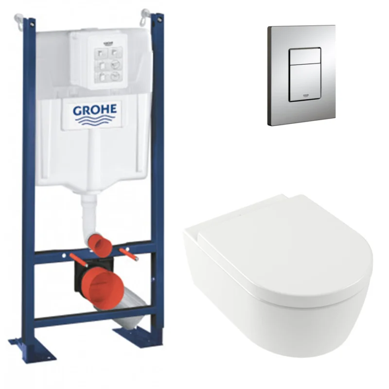 Expédié Aujourd'hui Pack WC Rapid SL autoportant NF + Cuvette Arceau Rimless sans bride fixations invisibles + Plaque chrome (ProjectArceauRimless)