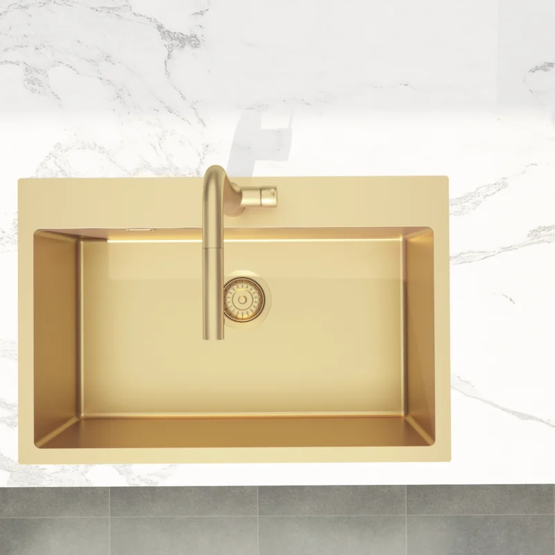 Prix Choc Swiss Aqua Technologies Aurum Évier de cuisine encastrable inox 304, 1 bac , 68x45x21 cm, Or brossé PVD