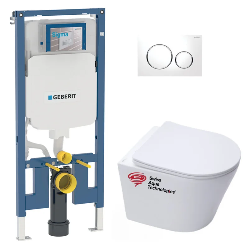 Commande En Gros Pack WC sans bride Infinitio + Abattant softclose slim + Bâti support Geberit Extra-plat UP720 + Plaque Blanche