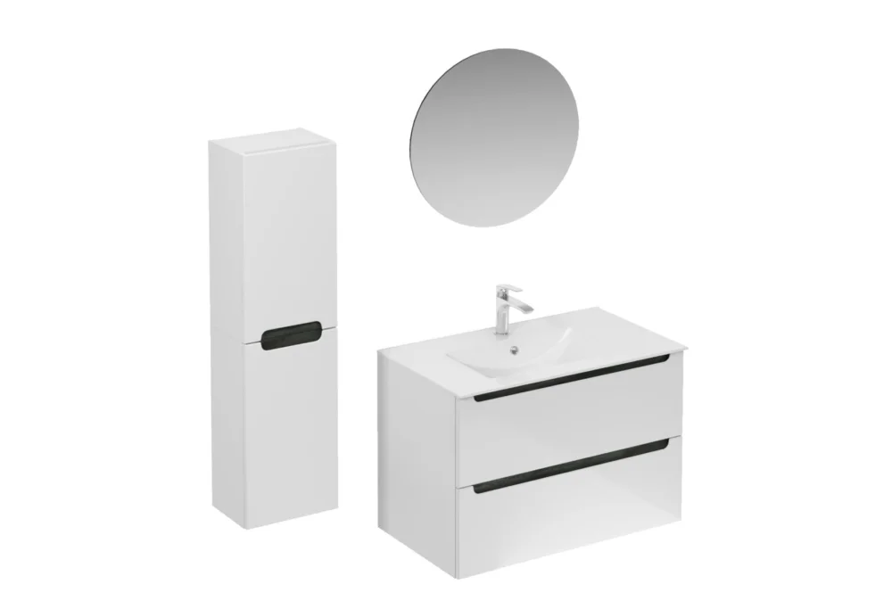 Ensemble de salle de bain avec lavabo comprenant mitigeur de lavabo, bec et siphon Naturel Stilla blanc brillant (KSETSTILLA005) Vente Flash