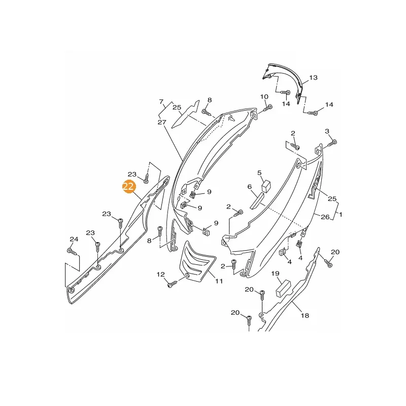 Yamaha 5WG-F171M-02-P9 Cache latéral 2 (droit) XC125E Vity ‘08 Noir brillant Meilleur Choix