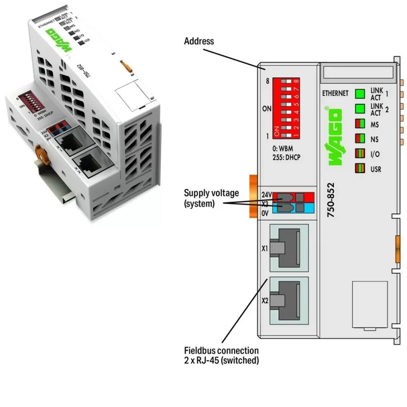 Meilleur Choix Wago 750-852 Contrôleur ECO ethernet TCPIP 10/100MB + switch 2 ports 3ème génération