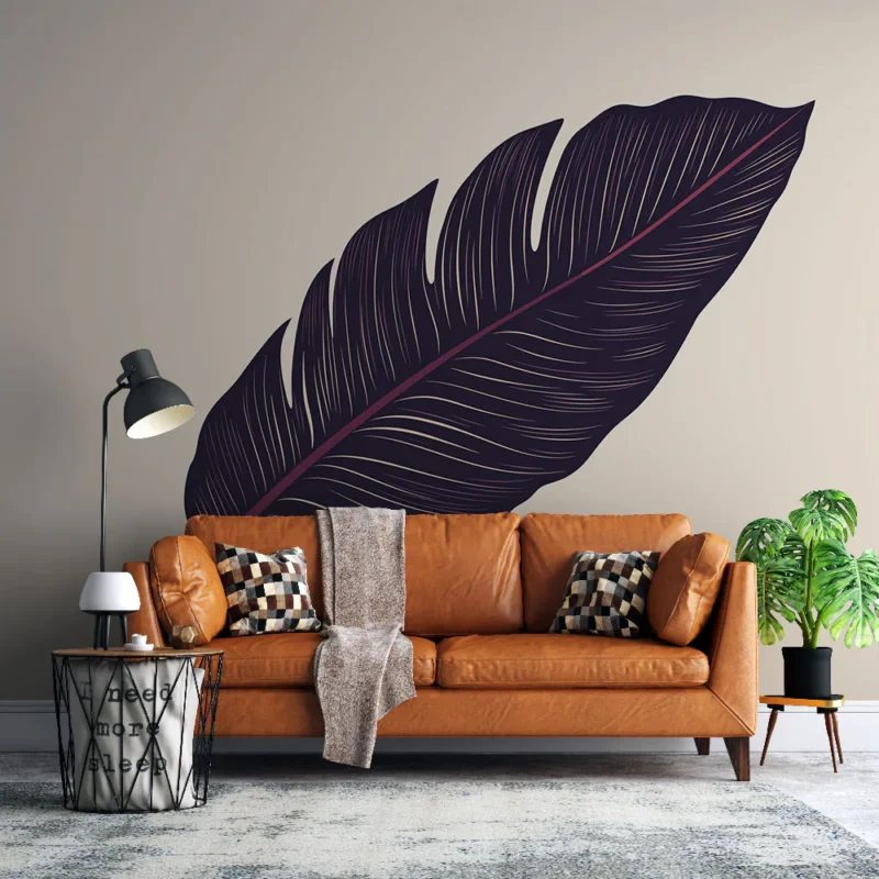 Achat Immédiat Papier peint feuille tropicale Élégante feuille violette sur fond doux