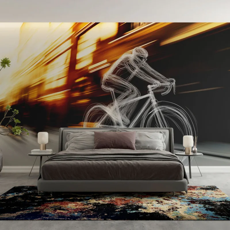 Achat Immédiat Papier peint cycliste urbain Silhouette moderne et dynamique