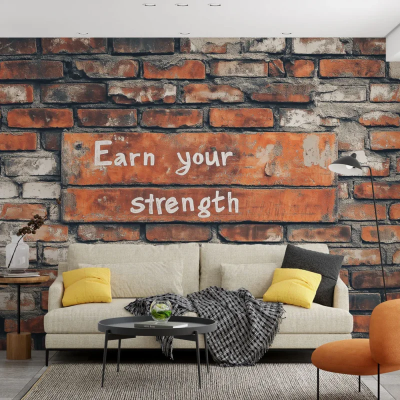 Achat Immédiat Papier peint briques Mur de briques marbré avec inscription motivante
