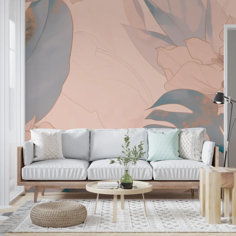 Meilleur Prix Papier peint tropical Feuilles vertes et fleurs dorées vintage